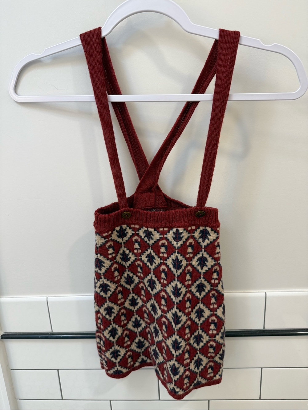 Misha And Puff Red Patterned Knit Skirt with Suspenders